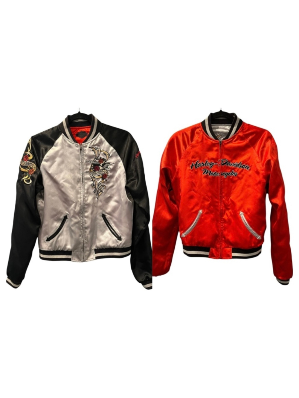 Harley Davidson Reversible Satin Bomber Jacket Sukajan Embroidered Women Small